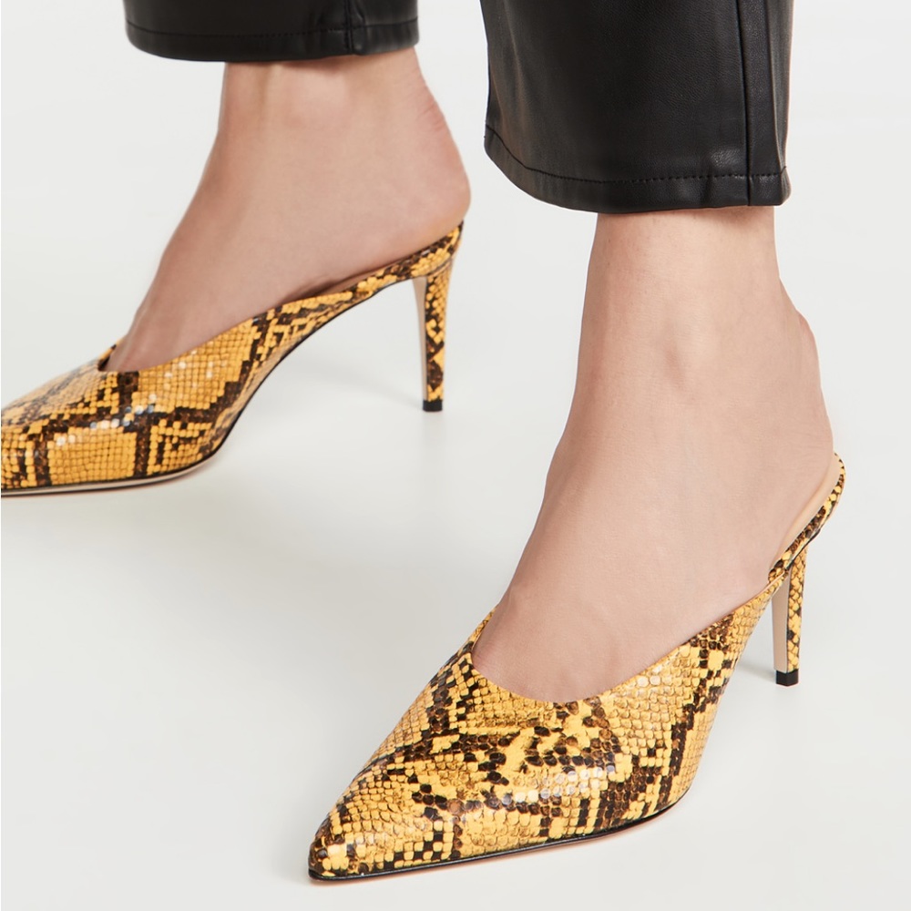 Chelsea Paris Wina Mules. Color Yellow Python. Size 8